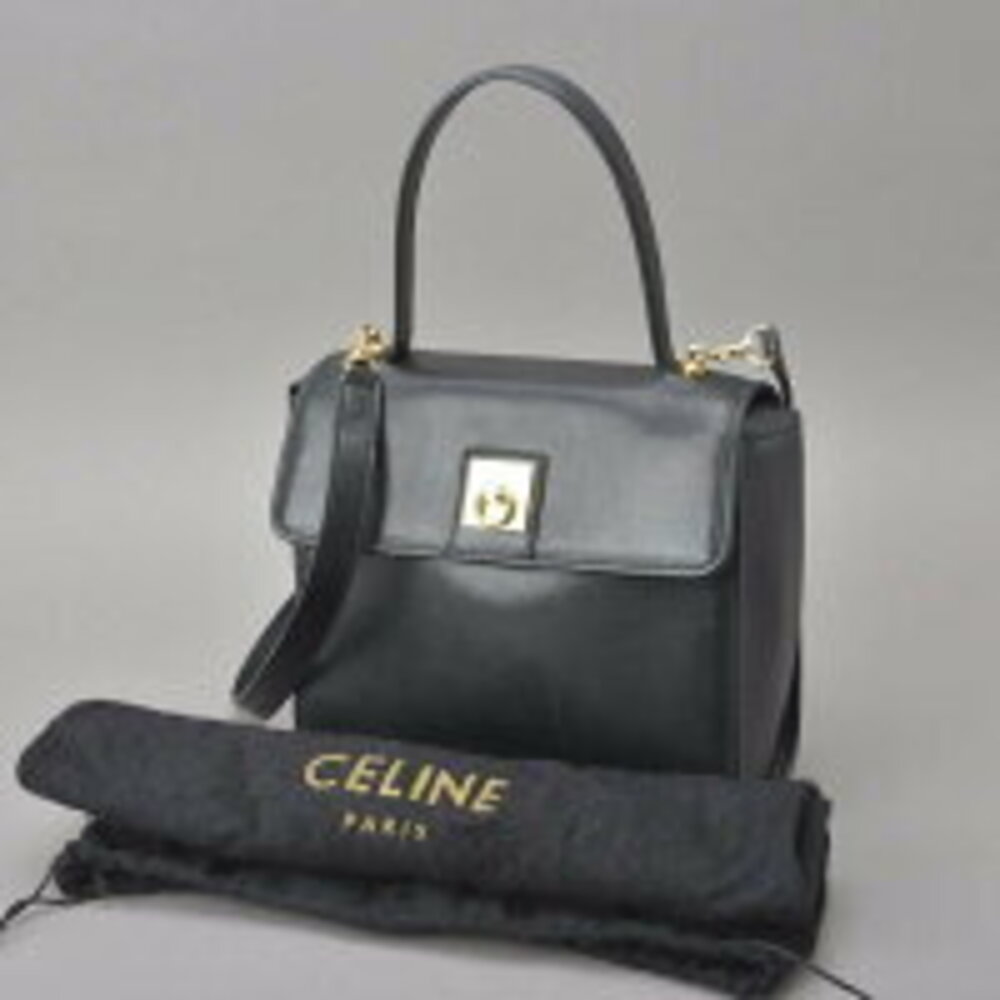 CELINE ring hardware handbag shoulder bag leather black crossbody top handle - Picture 4 of 6